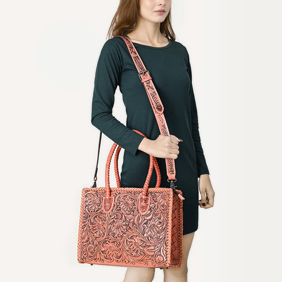 American Darling Hand Tooled Leather Tote Bag Western Floral Carved Purse
