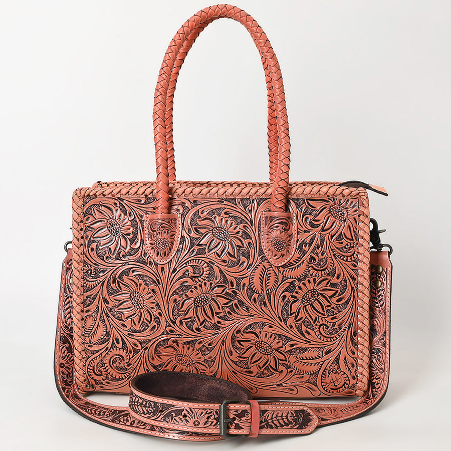 American Darling Hand Tooled Leather Tote Bag Western Floral Carved Purse