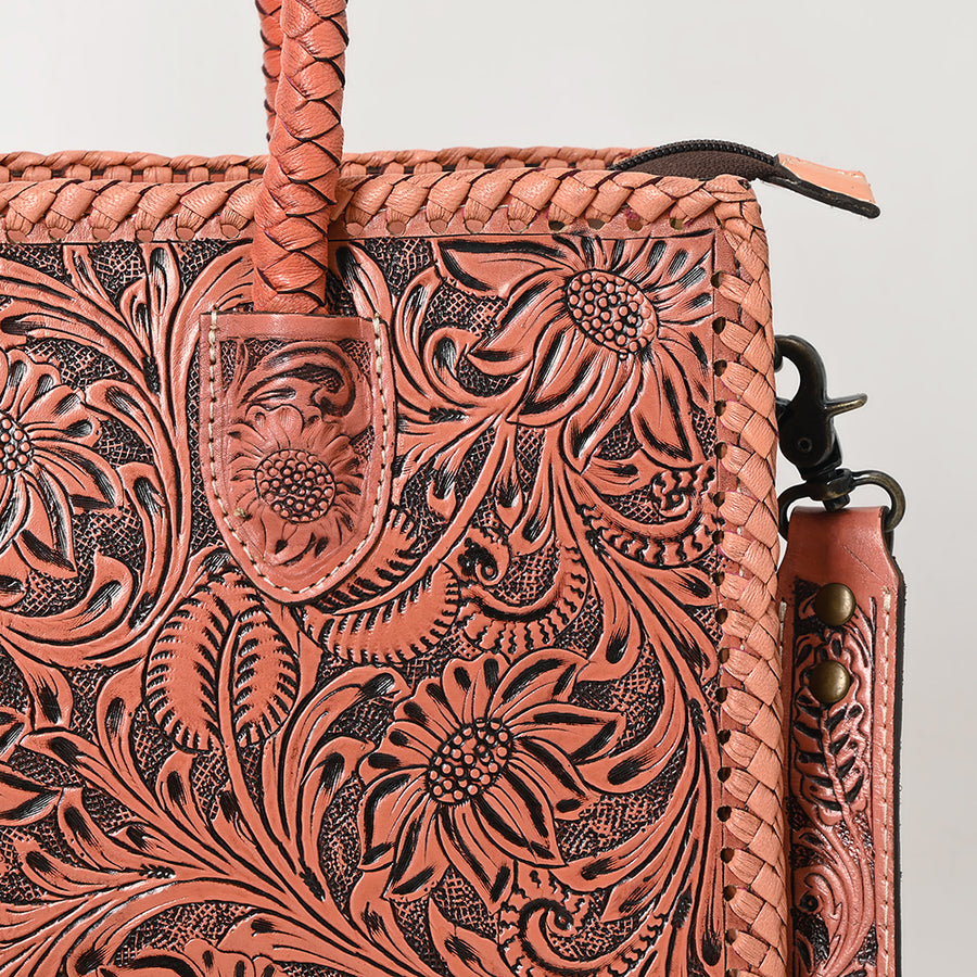 American Darling Hand Tooled Leather Tote Bag Western Floral Carved Purse