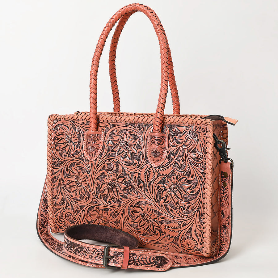 American Darling Hand Tooled Leather Tote Bag Western Floral Carved Purse