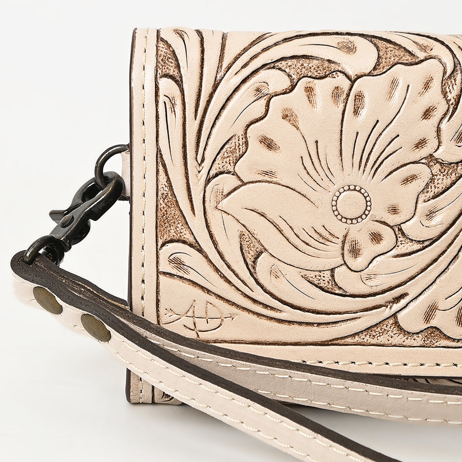 American Darling Western Leather Clutch Wallet Hand Tooled Floral Carved with Wristlet Strap