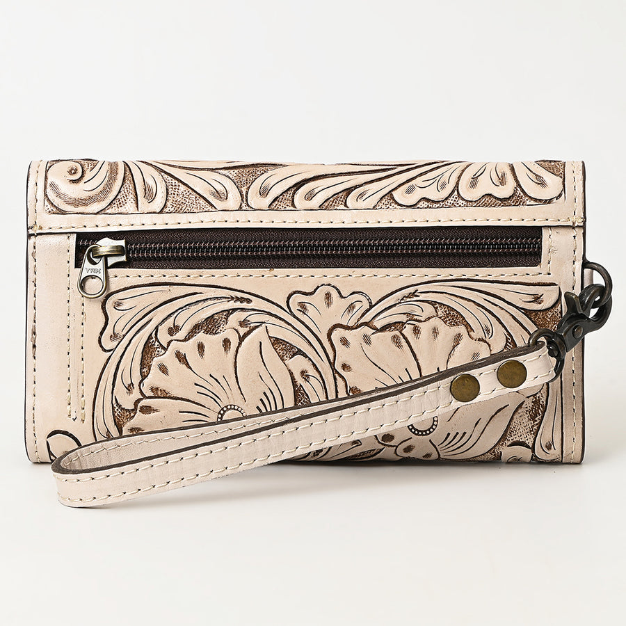 American Darling Western Leather Clutch Wallet Hand Tooled Floral Carved with Wristlet Strap