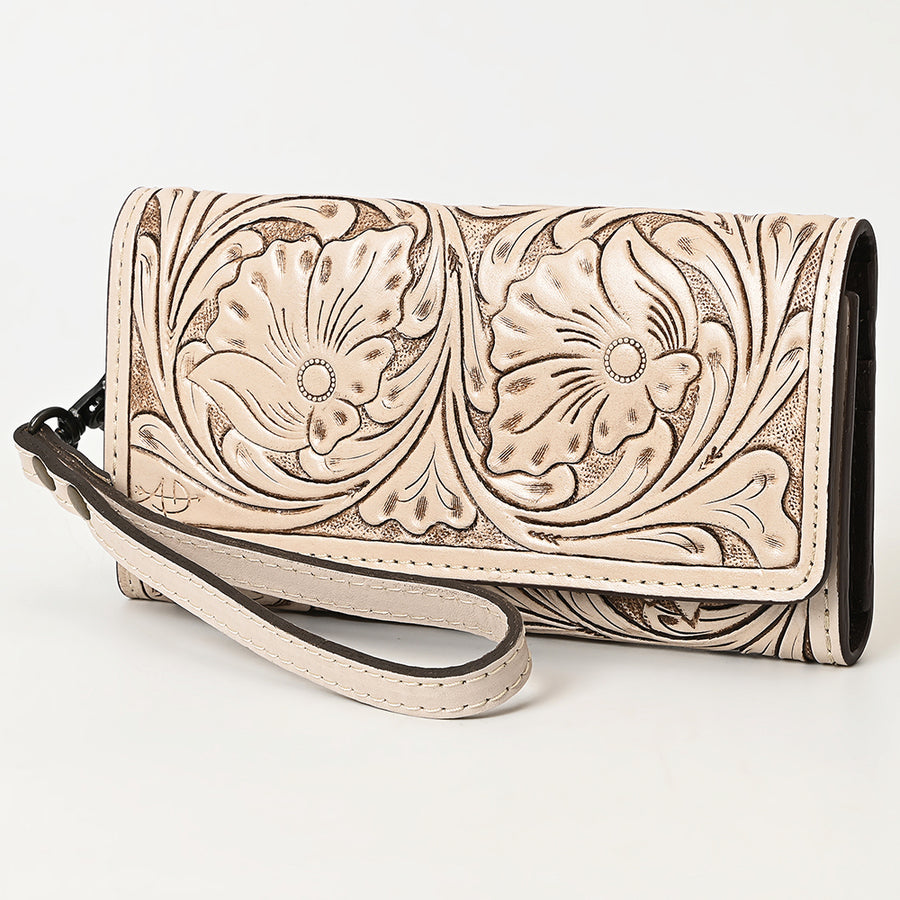 American Darling Hand Tooled Floral Leather Clutch with Wristlet Strap - Uhorse