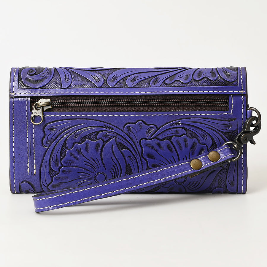 American Darling Western Leather Clutch Wallet Hand Tooled Floral Carved with Wristlet Strap