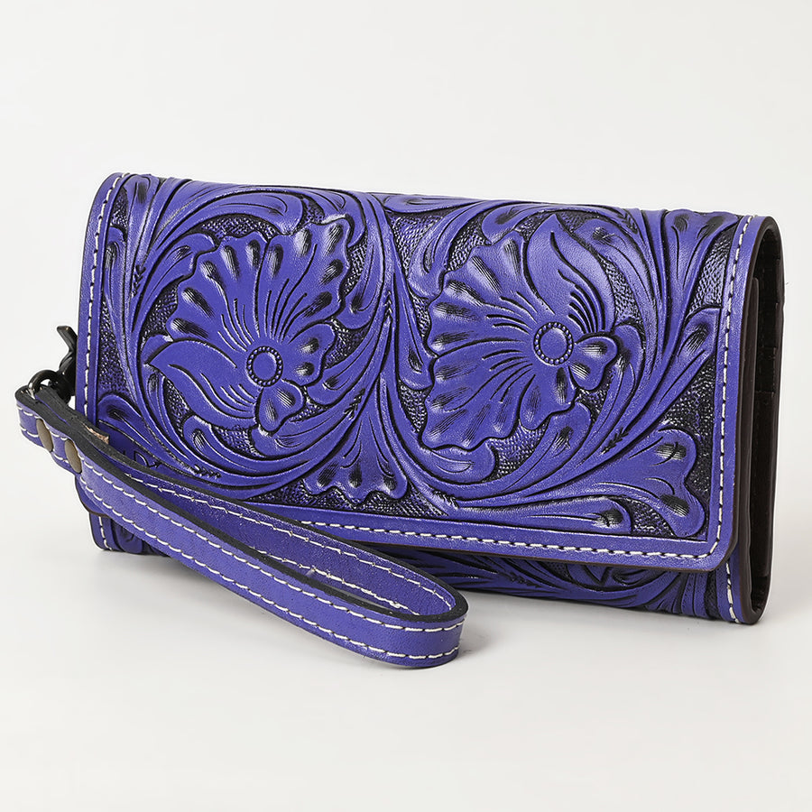 American Darling Hand Tooled Floral Leather Clutch with Wristlet Strap - Uhorse