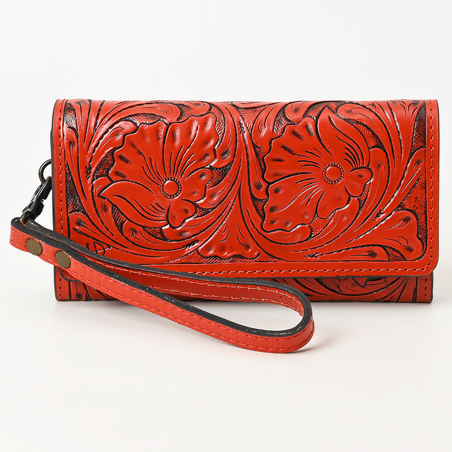 American Darling Western Leather Clutch Wallet Hand Tooled Floral Carved with Wristlet Strap