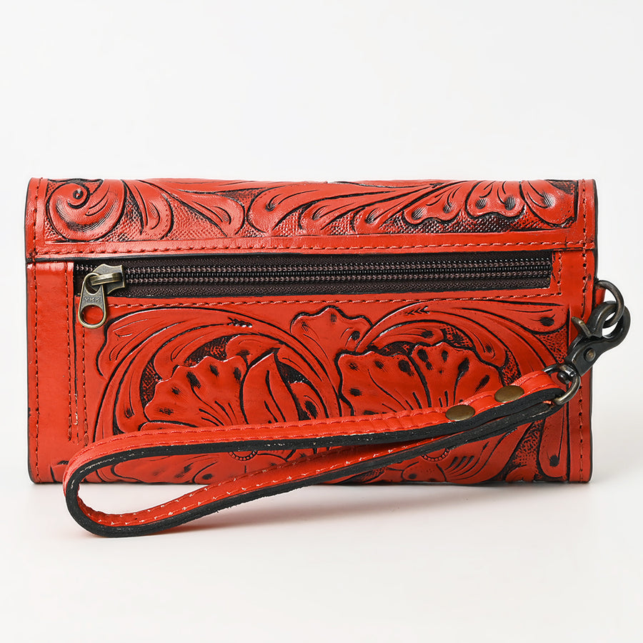 American Darling Western Leather Clutch Wallet Hand Tooled Floral Carved with Wristlet Strap