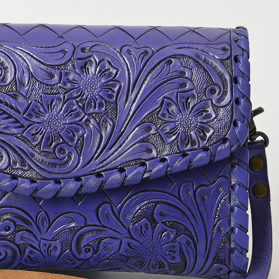 American Darling Western Leather Crossbody Bag Hand Tooled Floral Carved Shoulder Purse with Whipstitch Detail & Adjustable Strap for Women