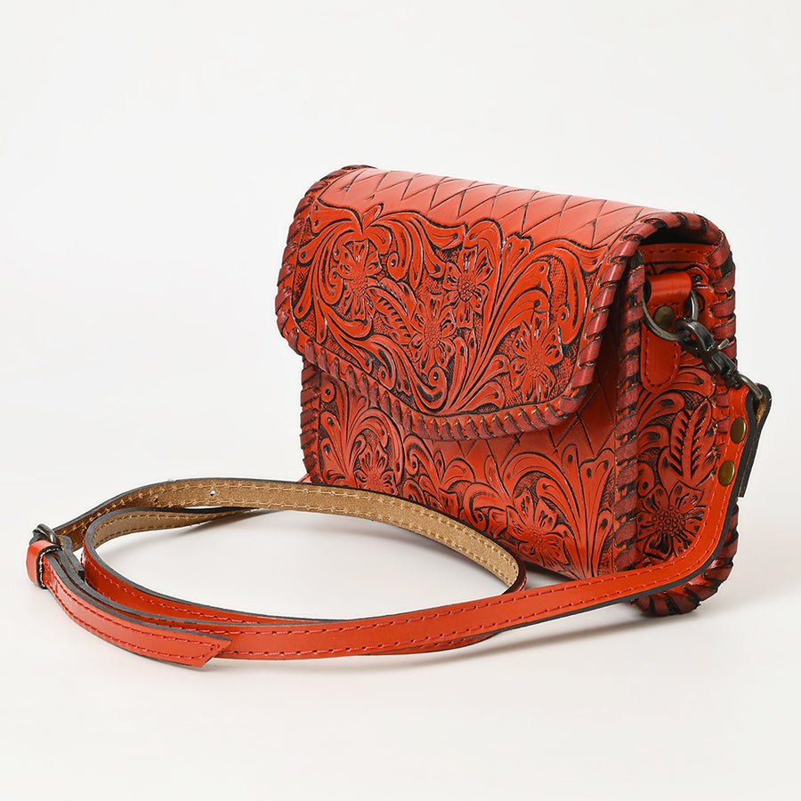 American Darling Western Leather Crossbody Bag Hand Tooled Floral Carved Shoulder Purse with Whipstitch Detail & Adjustable Strap for Women