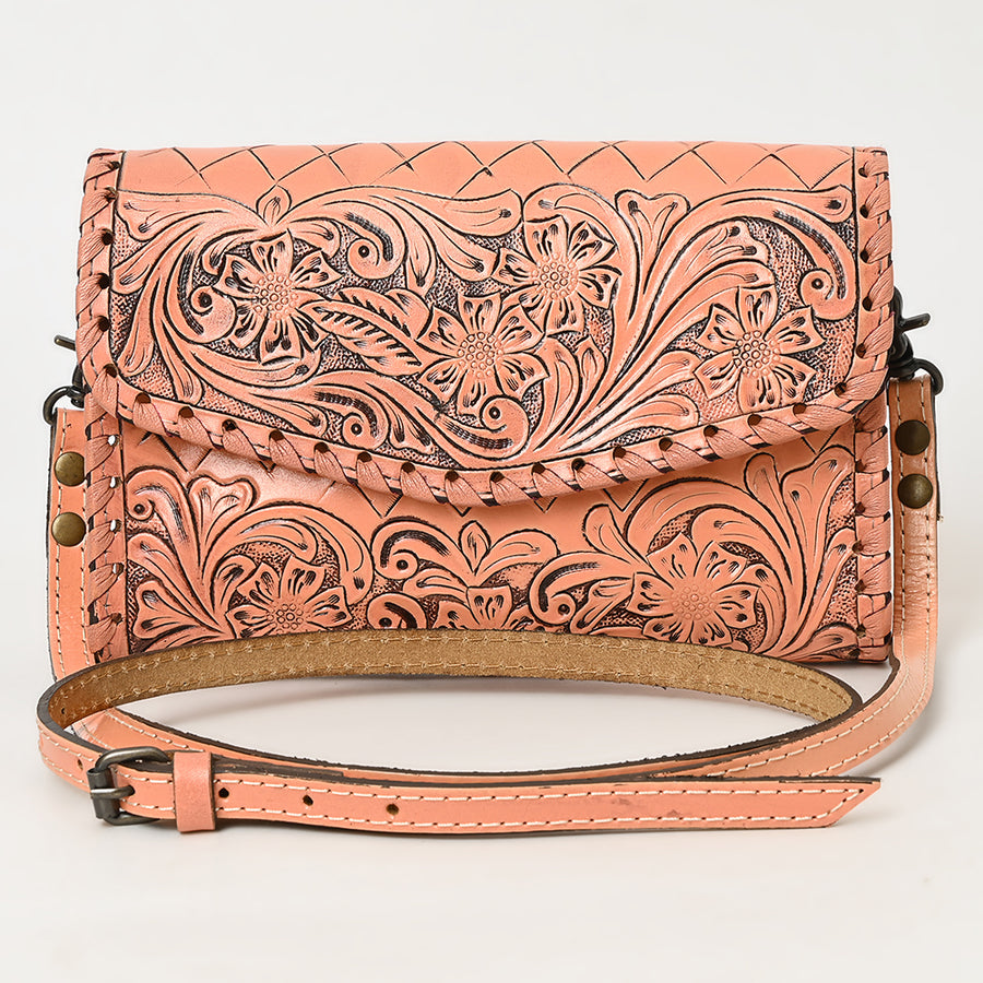 American Darling Western Leather Crossbody Bag Hand Tooled Floral Carved Shoulder Purse with Whipstitch Detail & Adjustable Strap for Women