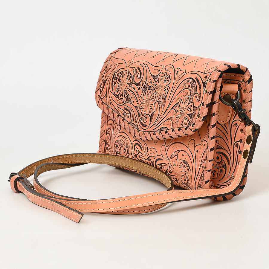 American Darling Western Leather Crossbody Bag Hand Tooled Floral Carved Shoulder Purse with Whipstitch Detail & Adjustable Strap for Women
