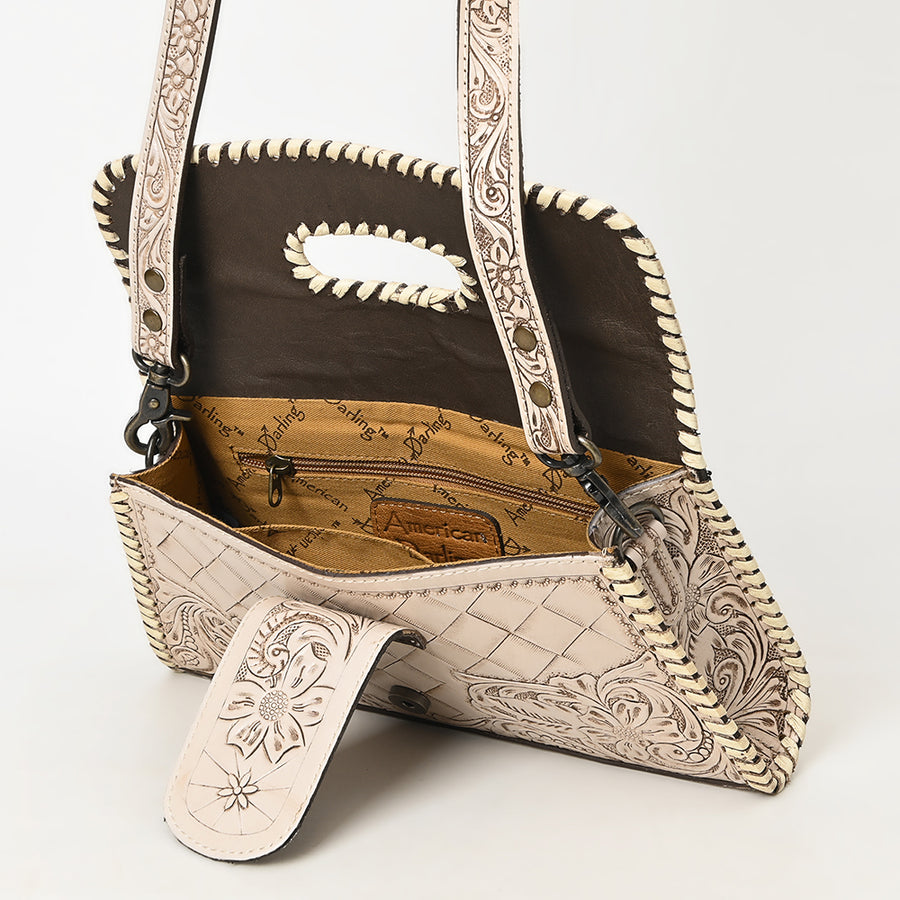American Darling Western Leather Wallet Bag Hand Tooled Floral Carved Purse with Cutout Handle