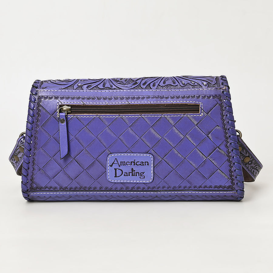 American Darling Western Leather Wallet Bag Hand Tooled Floral Carved Purse with Cutout Handle