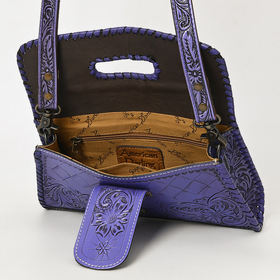 American Darling Western Leather Wallet Bag Hand Tooled Floral Carved Purse with Cutout Handle