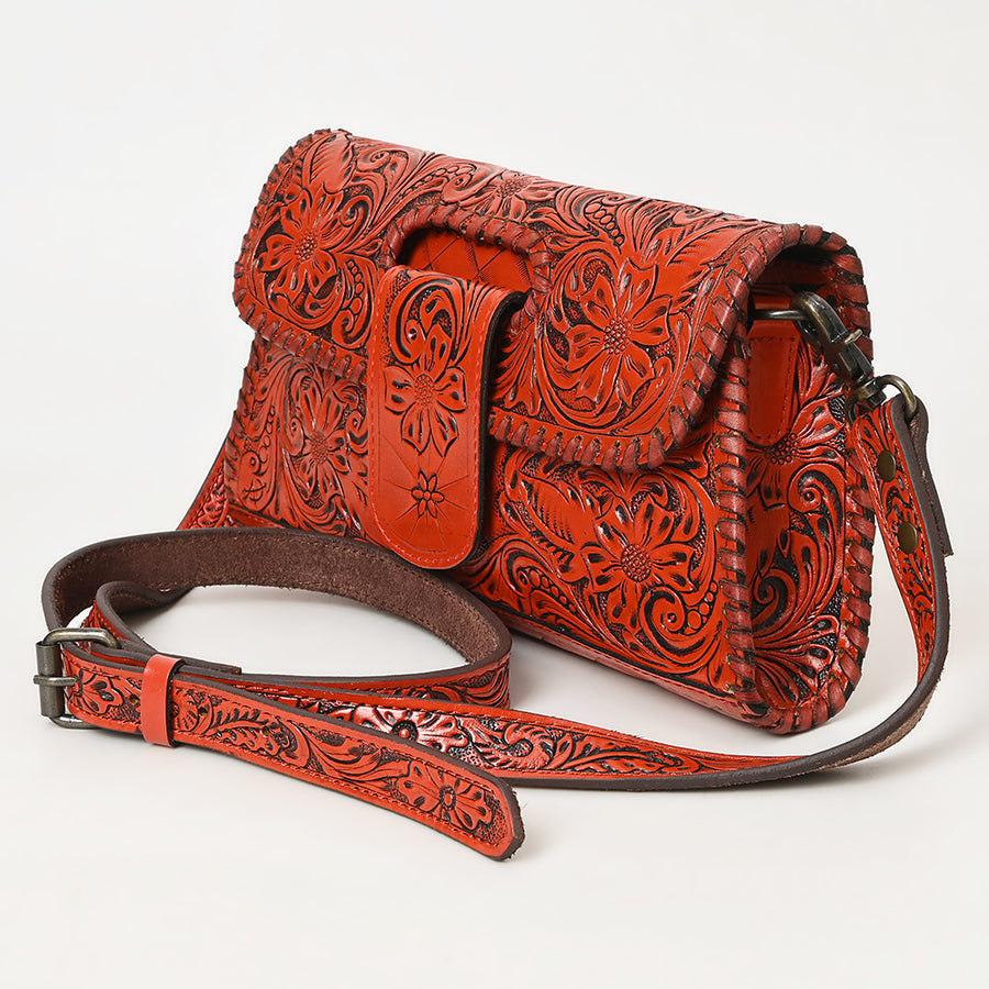 American Darling Western Leather Wallet Bag Hand Tooled Floral Carved Purse with Cutout Handle