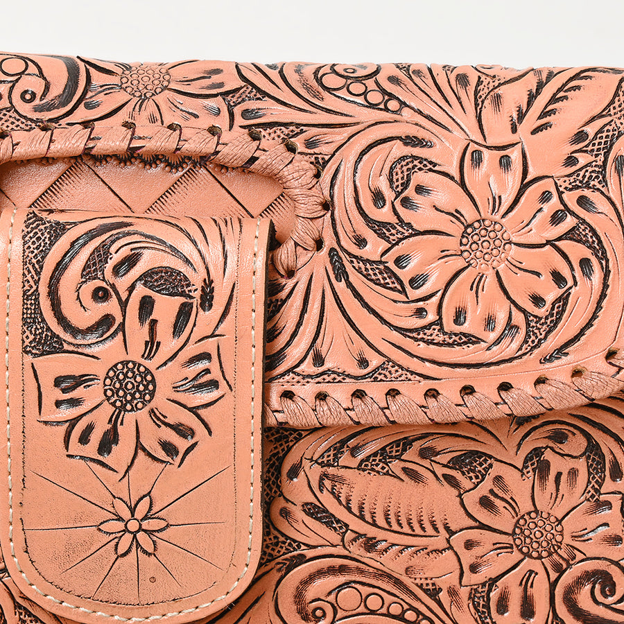American Darling Western Leather Wallet Bag Hand Tooled Floral Carved Purse with Cutout Handle