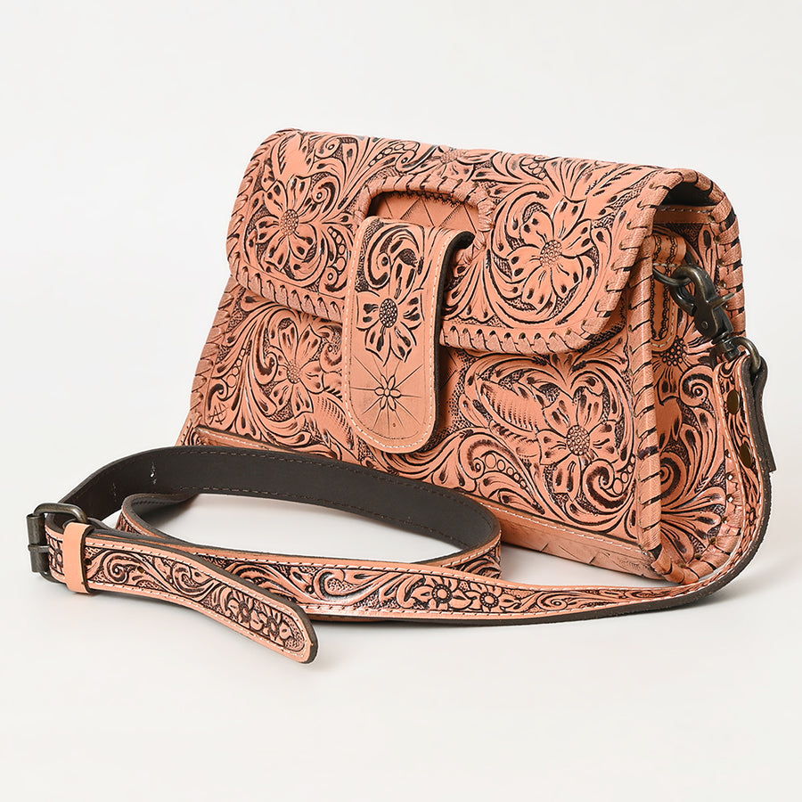 American Darling Western Leather Wallet Bag Hand Tooled Floral Carved Purse with Cutout Handle