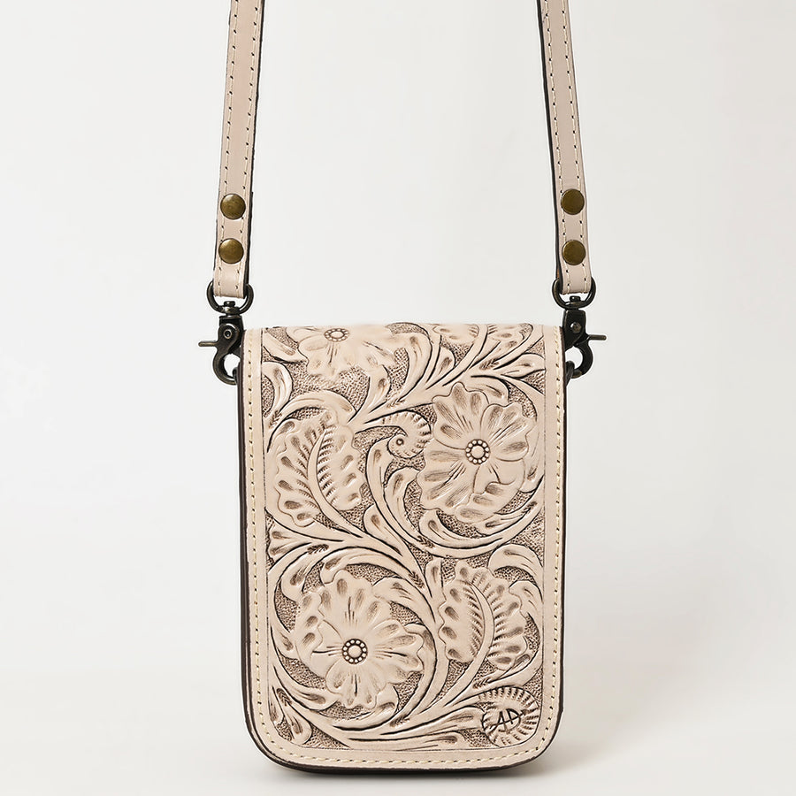 American Darling Western Leather Cell Phone Bag Hand Tooled Floral Carved Crossbody Purse with Adjustable Strap