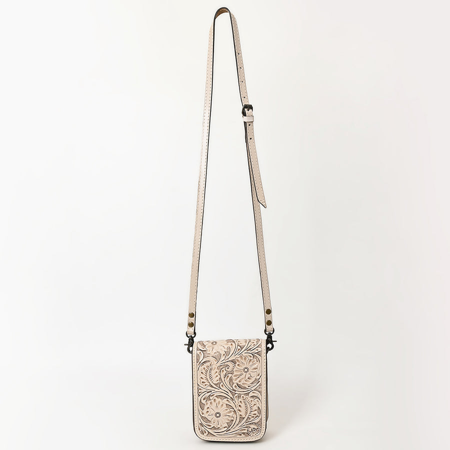 American Darling Western Leather Cell Phone Bag Hand Tooled Floral Carved Crossbody Purse with Adjustable Strap