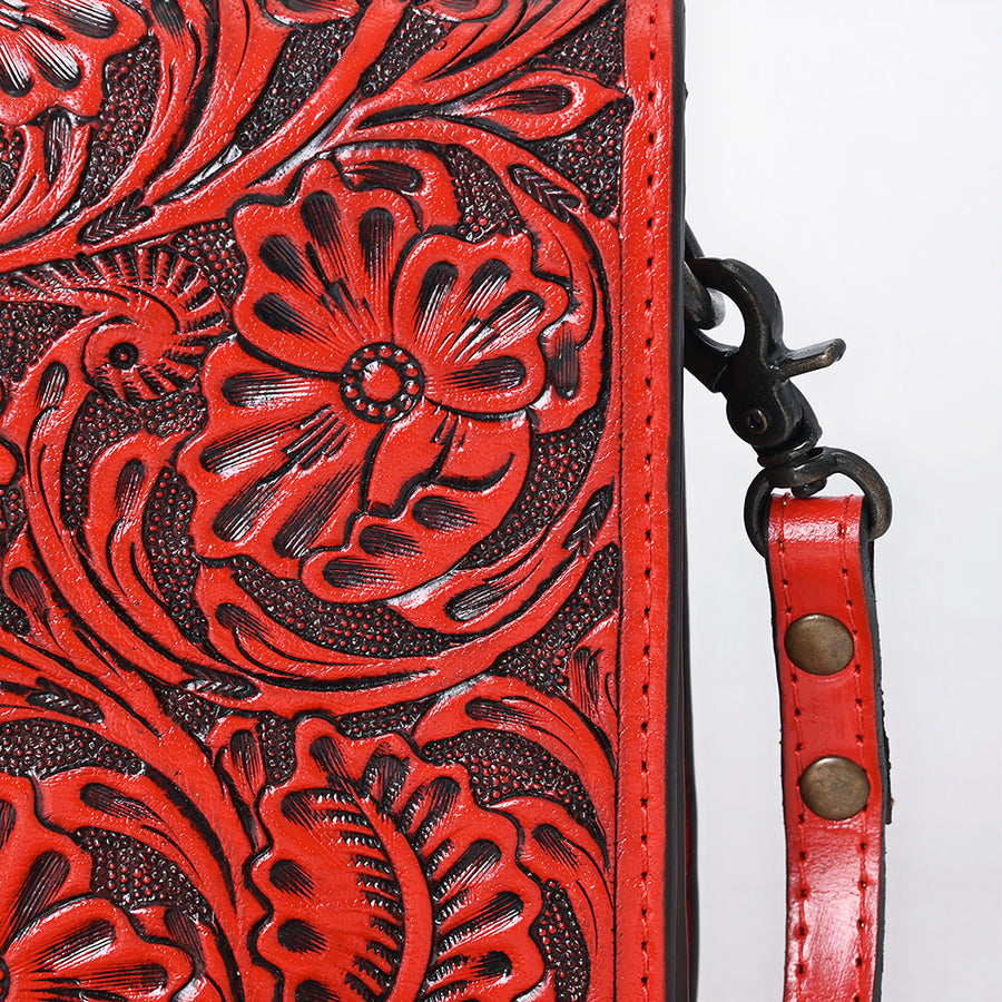 American Darling Western Leather Cell Phone Bag Hand Tooled Floral Carved Crossbody Purse with Adjustable Strap
