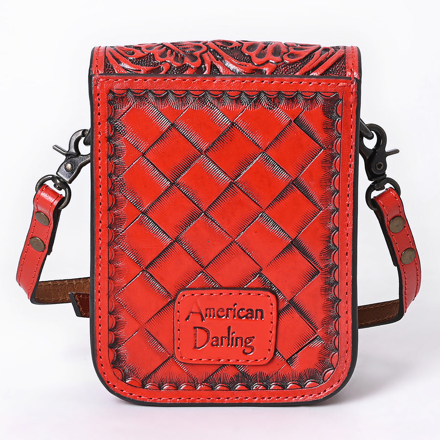 American Darling Western Leather Cell Phone Bag Hand Tooled Floral Carved Crossbody Purse with Adjustable Strap