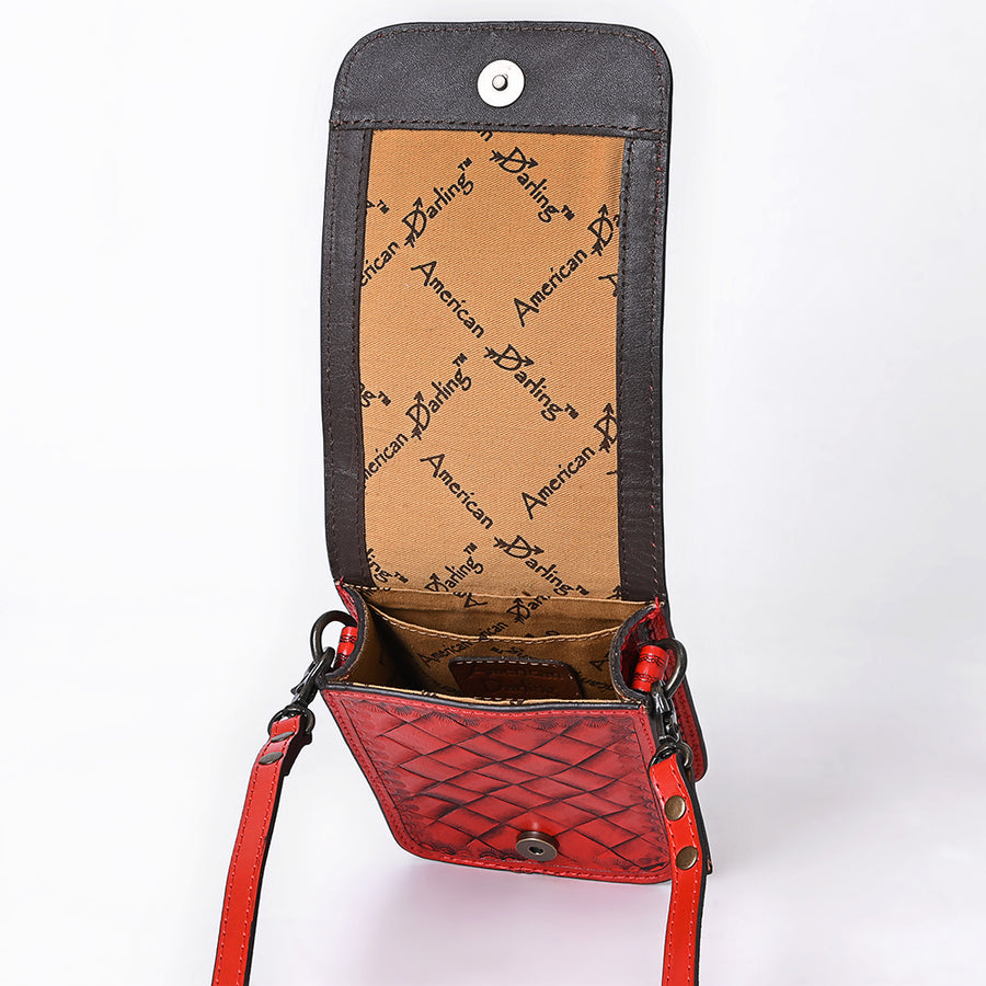 American Darling Western Leather Cell Phone Bag Hand Tooled Floral Carved Crossbody Purse with Adjustable Strap