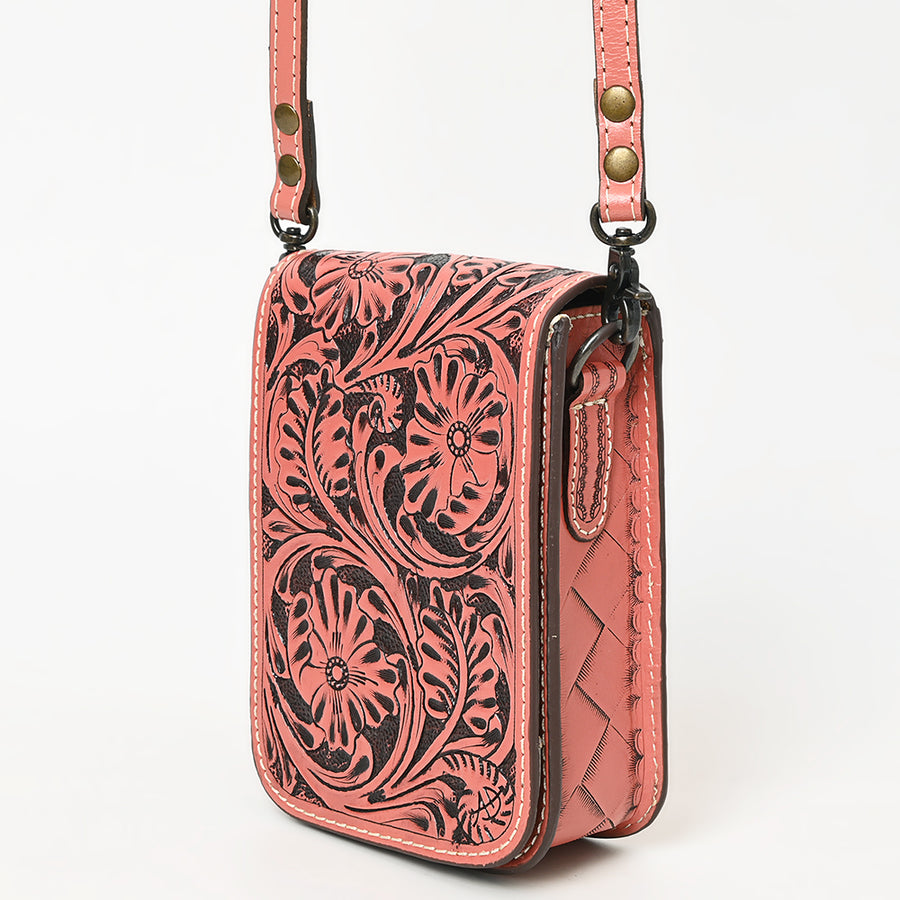 American Darling Western Leather Cell Phone Bag Hand Tooled Floral Carved Crossbody Purse with Adjustable Strap