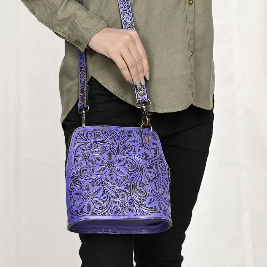 American Darling Western Leather Crossbody Bag Hand Tooled Floral Carved Purse with Adjustable Strap