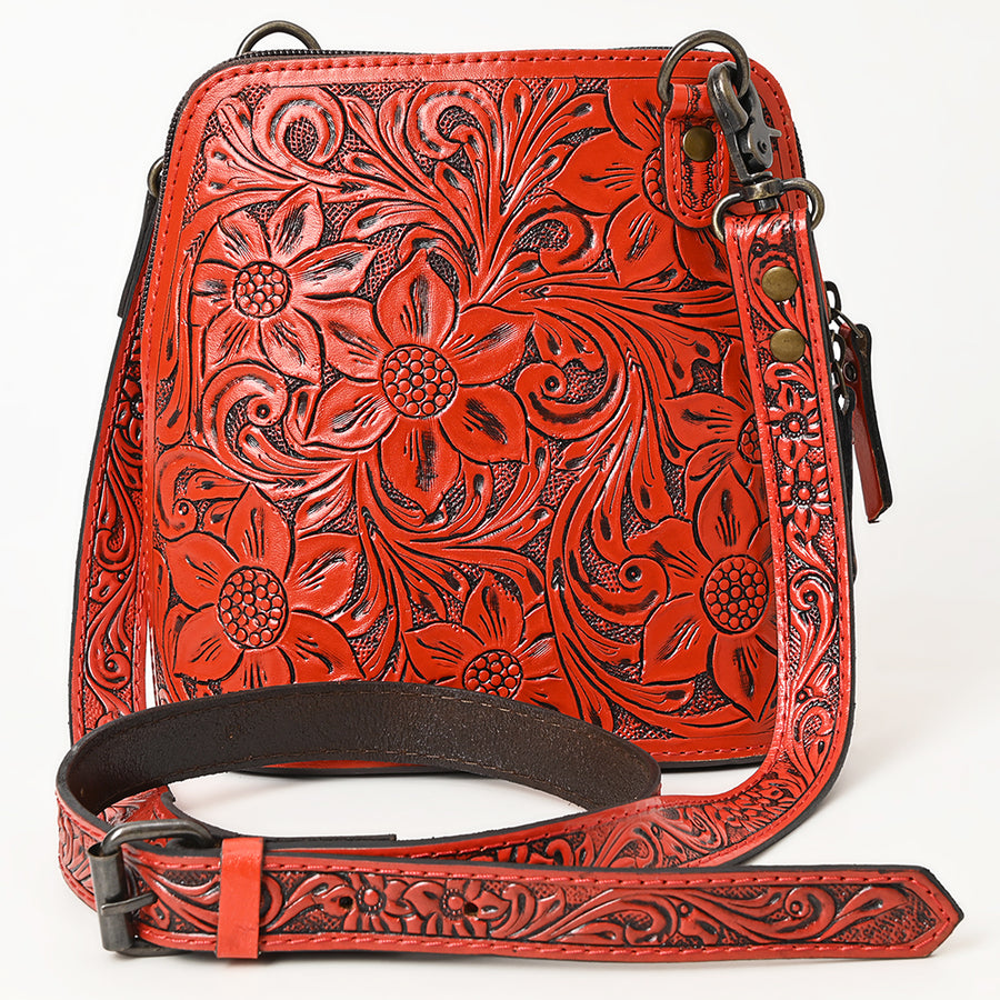 American Darling Western Leather Crossbody Bag Hand Tooled Floral Carved Purse with Adjustable Strap