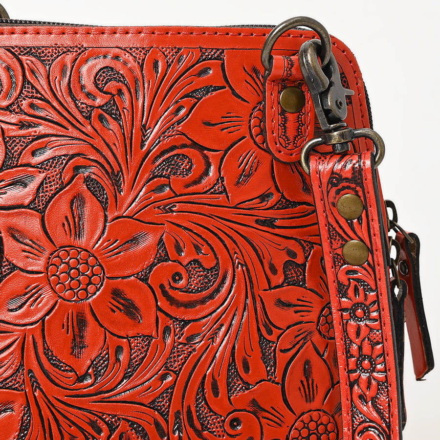 American Darling Western Leather Crossbody Bag Hand Tooled Floral Carved Purse with Adjustable Strap