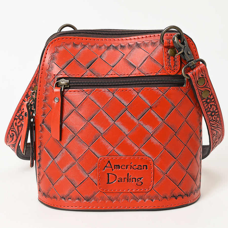 American Darling Western Leather Crossbody Bag Hand Tooled Floral Carved Purse with Adjustable Strap