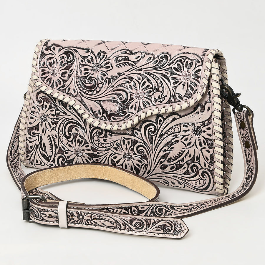 American Darling Hand Tooled Floral Leather Clutch and Crossbody Purse - Uhorse