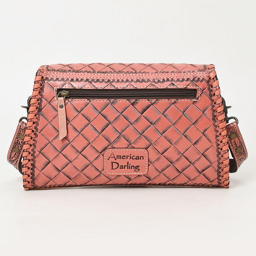 American Darling Western Leather Clutch Bag Hand Tooled Floral Carved Crossbody Purse with Whipstitch Detail