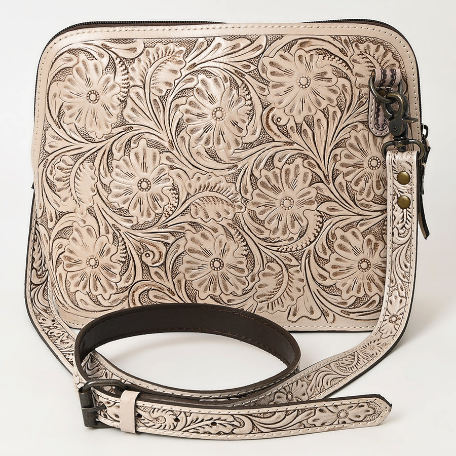 American Darling Western Crossbody Bag for Women Hand Tooled Floral Leather Purse with Adjustable Strap