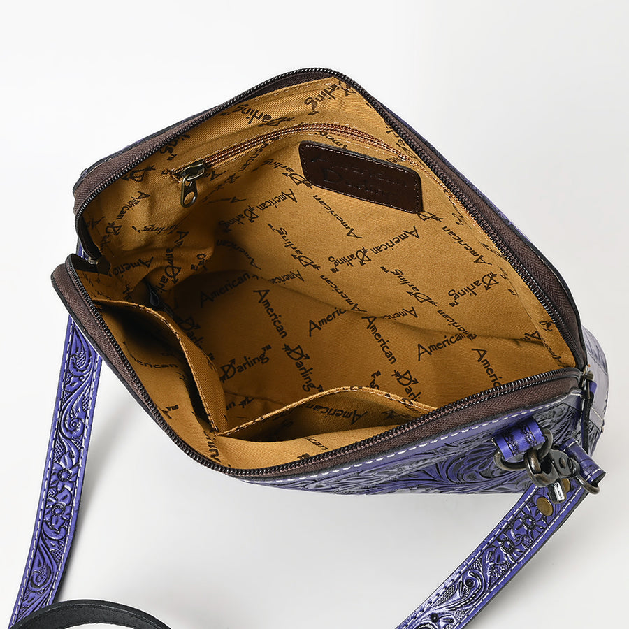 American Darling Western Crossbody Bag for Women Hand Tooled Floral Leather Purse with Adjustable Strap