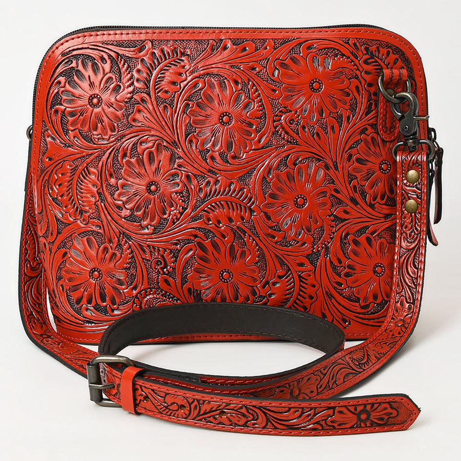 American Darling Western Crossbody Bag for Women Hand Tooled Floral Leather Purse with Adjustable Strap