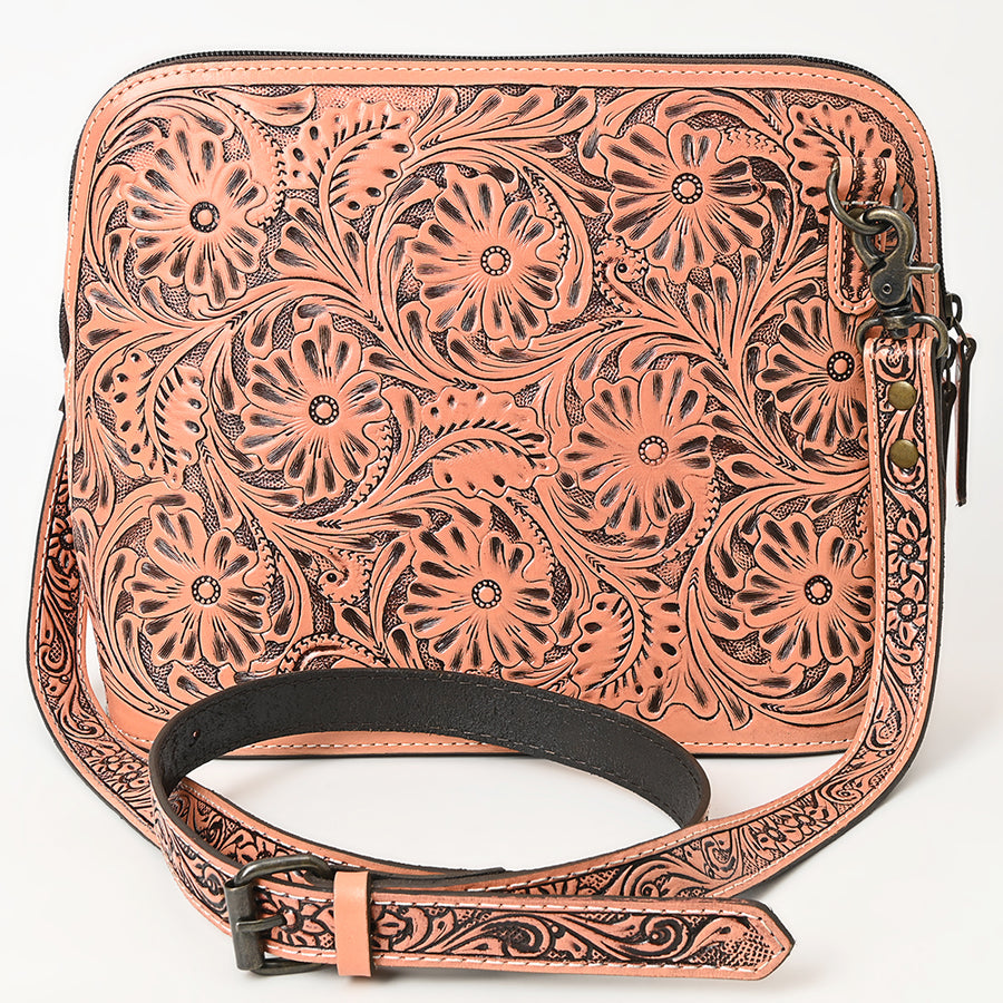 American Darling Western Crossbody Bag for Women Hand Tooled Floral Leather Purse with Adjustable Strap