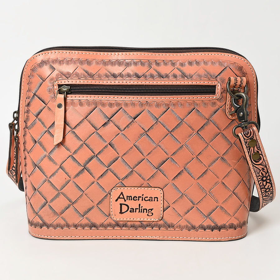 American Darling Western Crossbody Bag for Women Hand Tooled Floral Leather Purse with Adjustable Strap