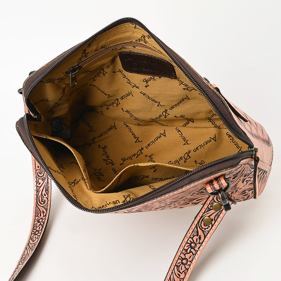 American Darling Western Crossbody Bag for Women Hand Tooled Floral Leather Purse with Adjustable Strap