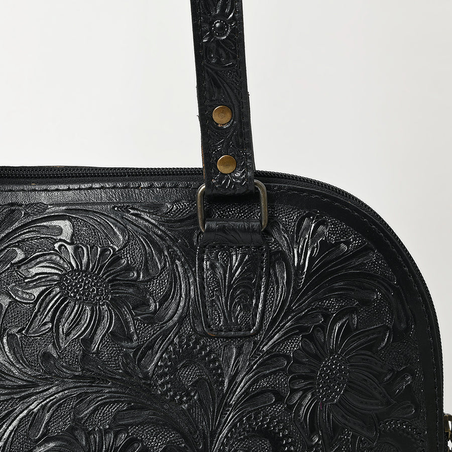 American Darling Western Leather Tote Bag Hand Tooled Floral Carved Purse with Quilted Back & Tooled Straps for Women