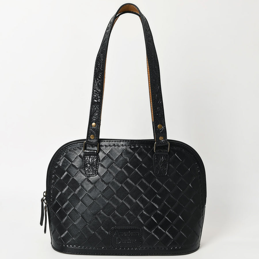 American Darling Western Leather Tote Bag Hand Tooled Floral Carved Purse with Quilted Back & Tooled Straps for Women