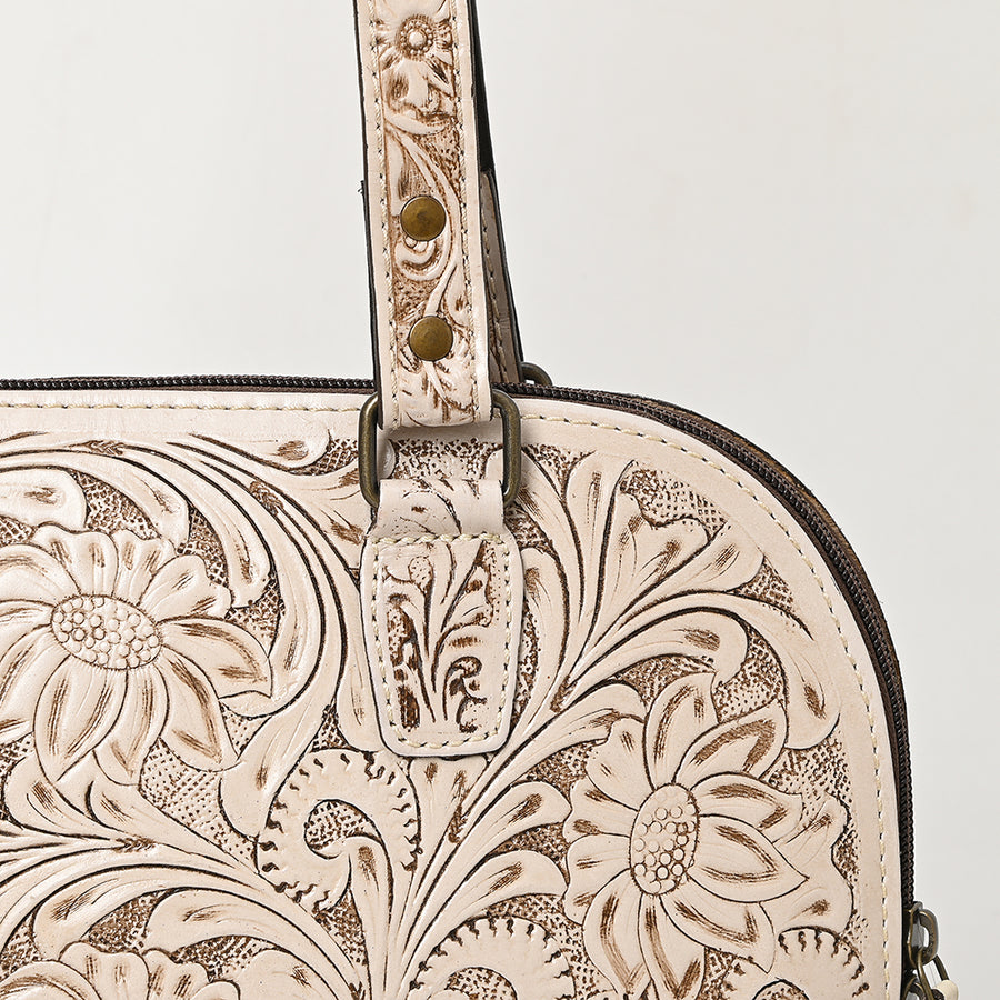 American Darling Western Leather Tote Bag Hand Tooled Floral Carved Purse with Quilted Back & Tooled Straps for Women