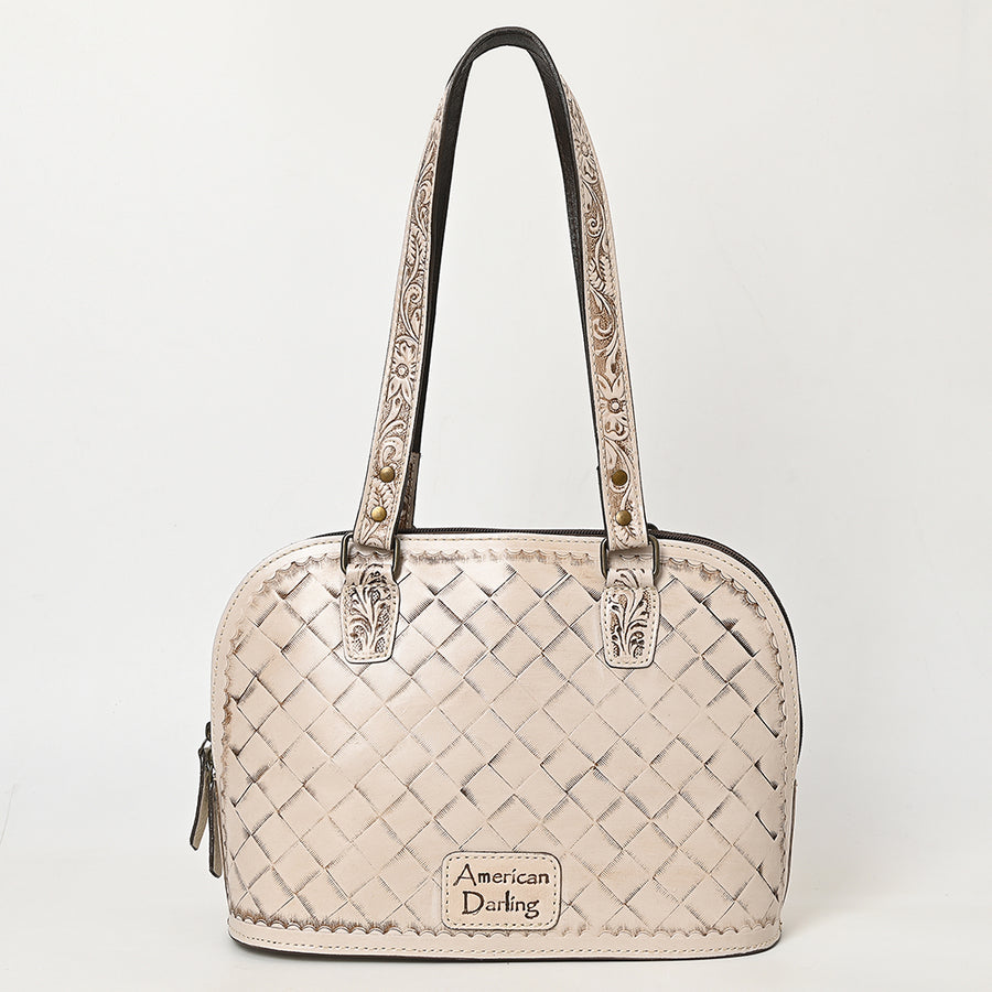 American Darling Western Leather Tote Bag Hand Tooled Floral Carved Purse with Quilted Back & Tooled Straps for Women