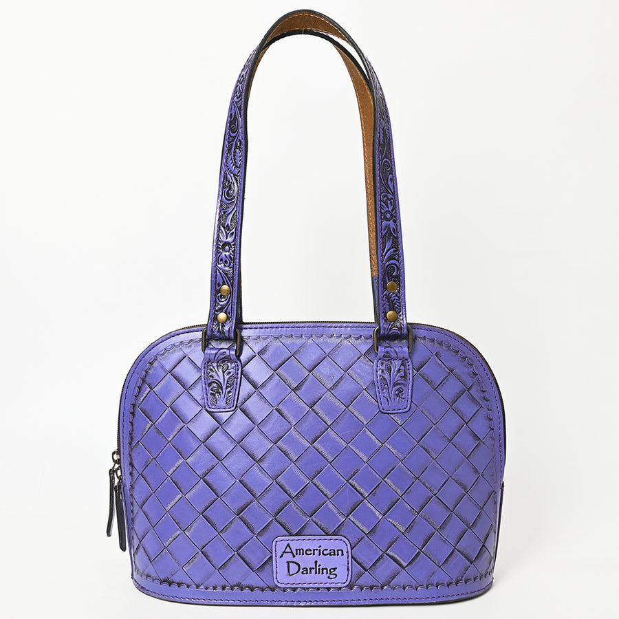 American Darling Western Leather Tote Bag Hand Tooled Floral Carved Purse with Quilted Back & Tooled Straps for Women