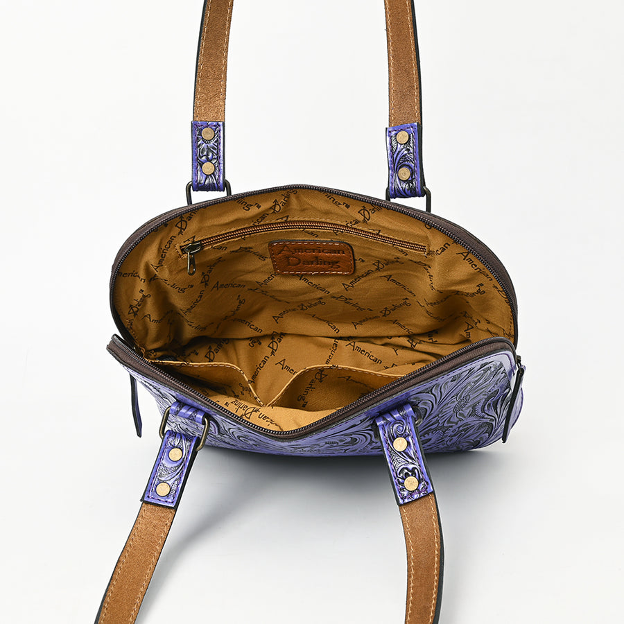 American Darling Western Leather Tote Bag Hand Tooled Floral Carved Purse with Quilted Back & Tooled Straps for Women