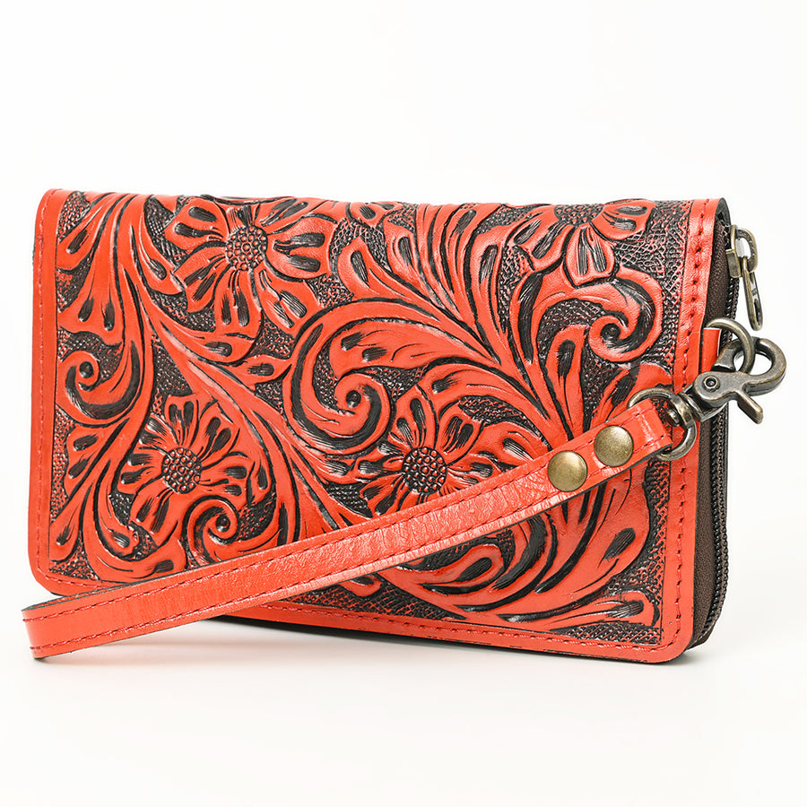 American Darling Hand-Tooled Western Leather Clutch Bag - Genuine Carved Artisan Women's Wristlet - Uhorse