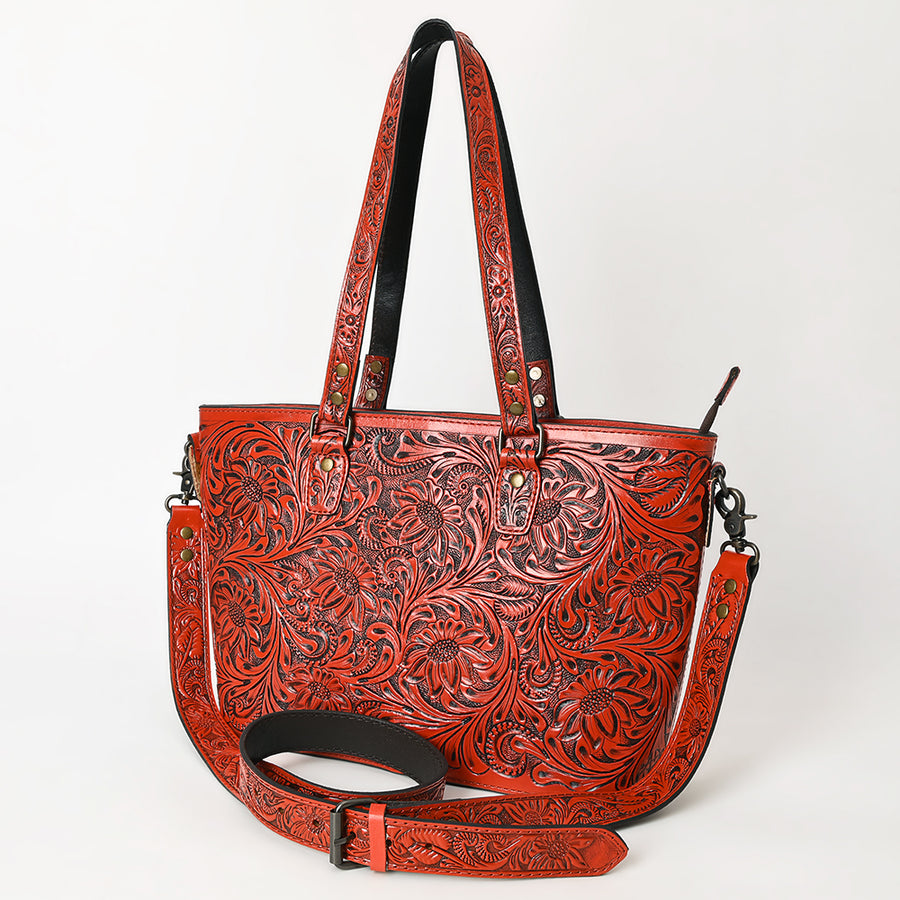 American Darling Hand Tooled Leather Tote | Western Floral Carved Purse - Uhorse