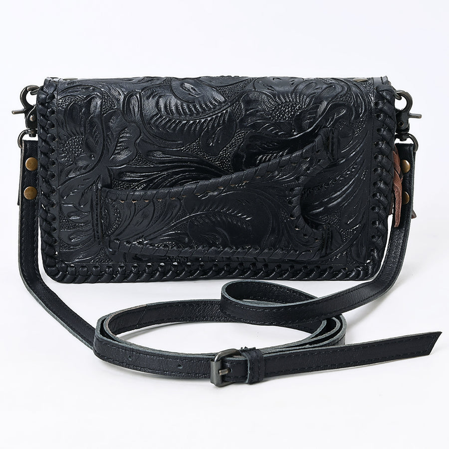American Darling Western Hand-Tooled Leather Clutch Bag with Floral Carving and Premium Genuine Leather
