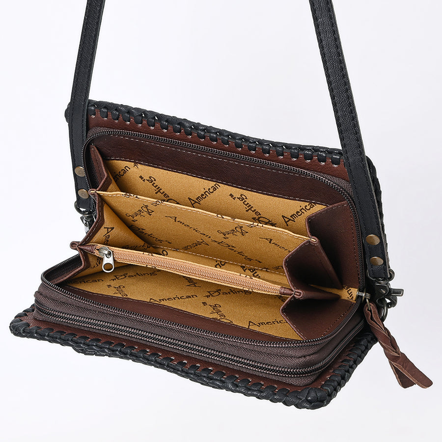 American Darling Western Hand-Tooled Leather Clutch Bag with Floral Carving and Premium Genuine Leather