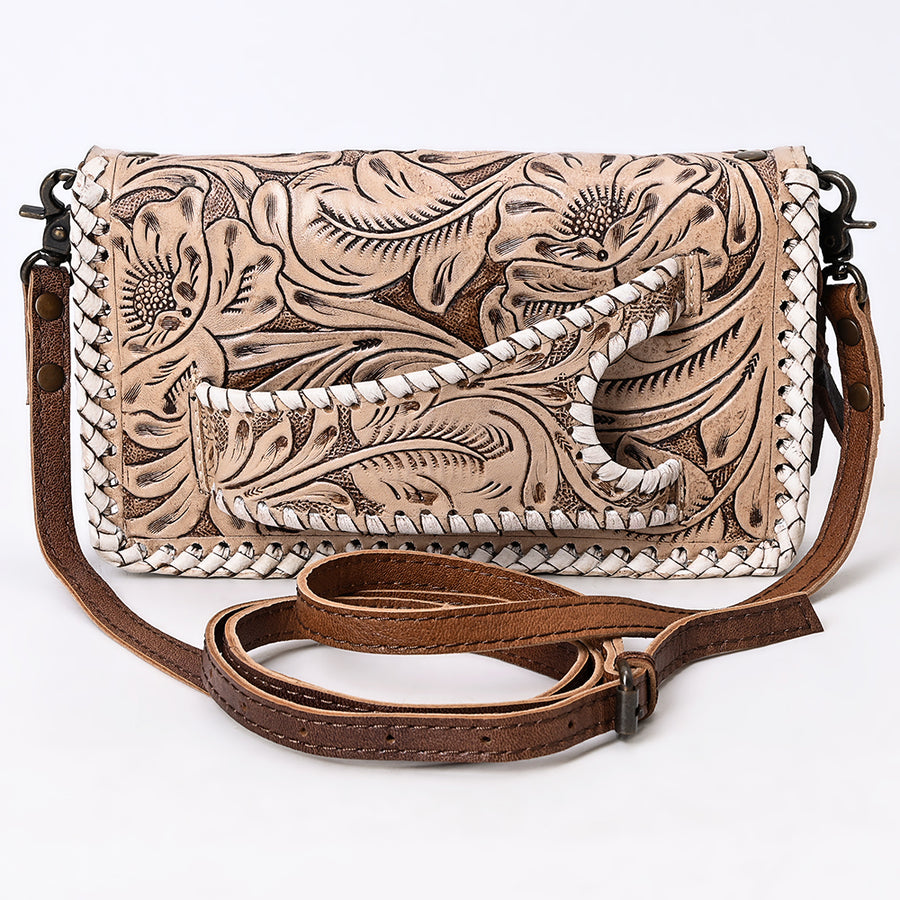 American Darling Western Hand-Tooled Leather Clutch Bag with Floral Carving and Premium Genuine Leather